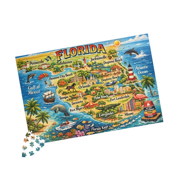 Florida Map Puzzle 1014-Piece | Illustrated State Landmarks Jigsaw