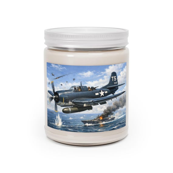 Vintage WWII Corsair Fighter Plane Candle - 9oz Soy Wax Aviation Gift for Him