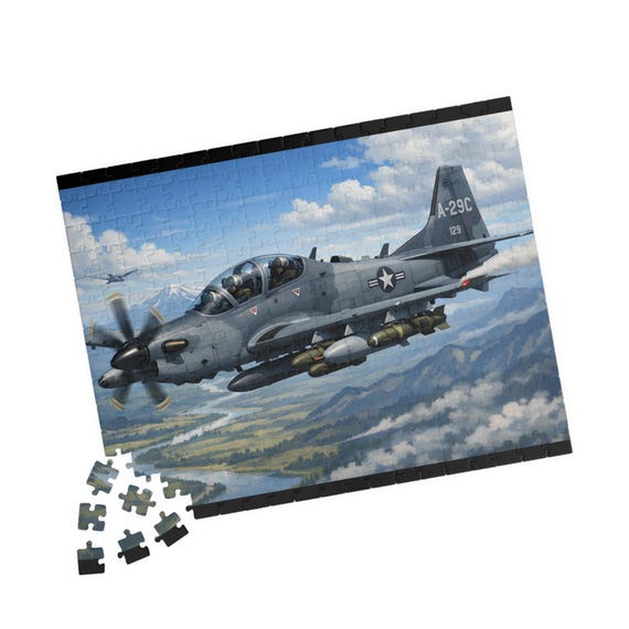A-29C Attack Aircraft Puzzle | Super Tucano Military Plane Jigsaw Puzzle | 110/252/520 Pieces