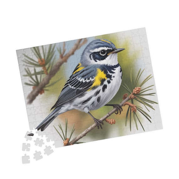 Yellow-Rumped Warbler Bird Puzzle | Nature Wildlife Jigsaw Illustration 110, 252, 520 Pieces Gift