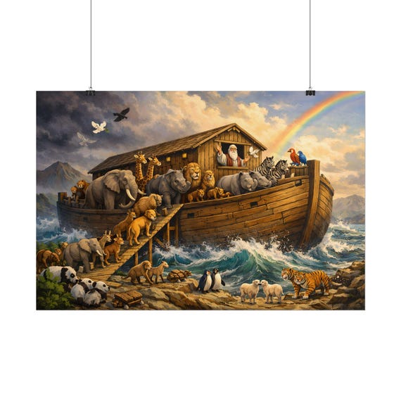 Noah's Ark Animals Rolled Poster | Rainbow Ark Animal Wall Art
