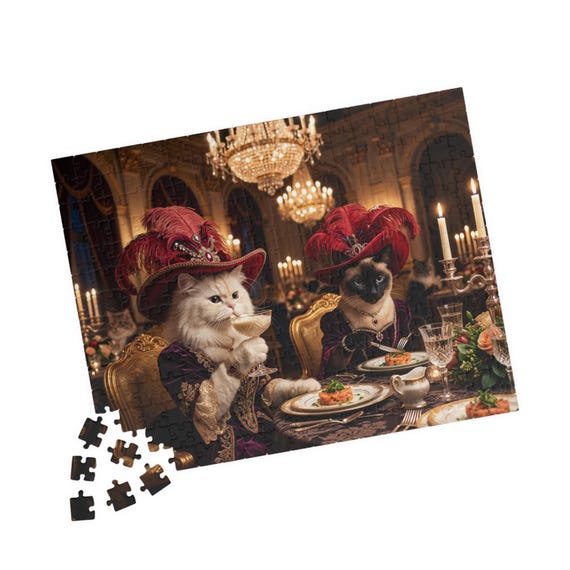 Victorian Cats Dining Puzzle 110- 520 Piece | Elegant Dinner Scene Jigsaw