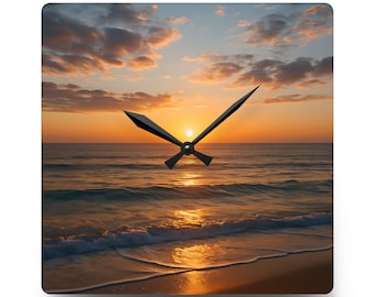 Beach Sunset Acrylic Wall Clock: Coastal Nautical Home Decor
