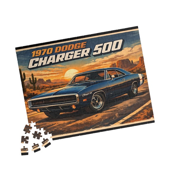 1970 Dodge Charger 500 Vintage Muscle Car Puzzle 110-520 Pieces | Retro Road Scene