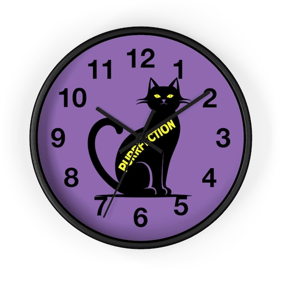Spooky Black Cat Wall Clock: Purple Halloween Decor