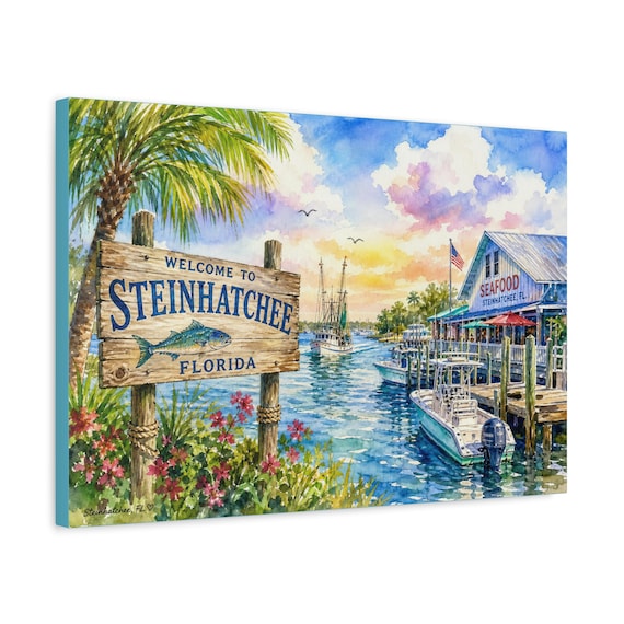 Steinhatchee Florida Harbor Scene Canvas Print - Coastal Wall Art Nautical Home Decor Gift