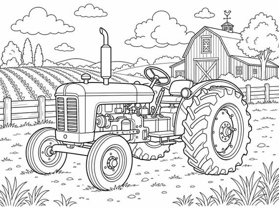 John Deere Tractor Coloring Page, 8.5 x 11 Inch Farm Activity PDF
