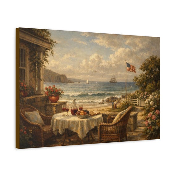 Seaside Terrace Canvas Print | Serene Coastal Wall Art | Ready to Hang Beach Decor