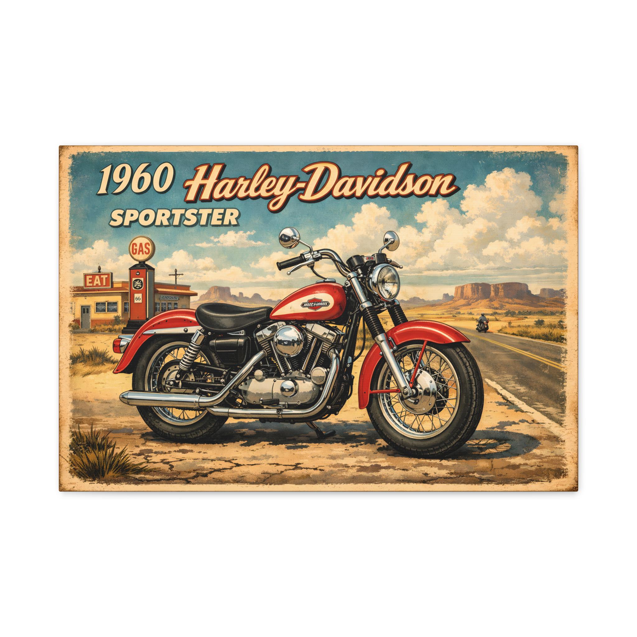 1960 Harley Davidson Sportster Canvas Wall Art - Motorcycle Man