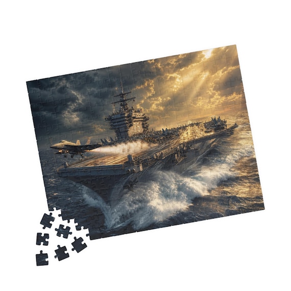 USS Harry Truman Aircraft Carrier Jigsaw Puzzle – Stormy Sea Naval Art (110-520 Pieces)