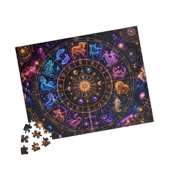 Zodiac Constellation Wheel Puzzle – 110/252/520 Piece Astrology Art (Chipboard)