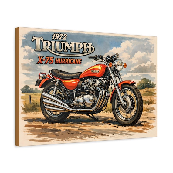1972 Triumph X-75 Hurricane Motorcycle Canvas Wall Art | Man Cave Decor Ready to Hang