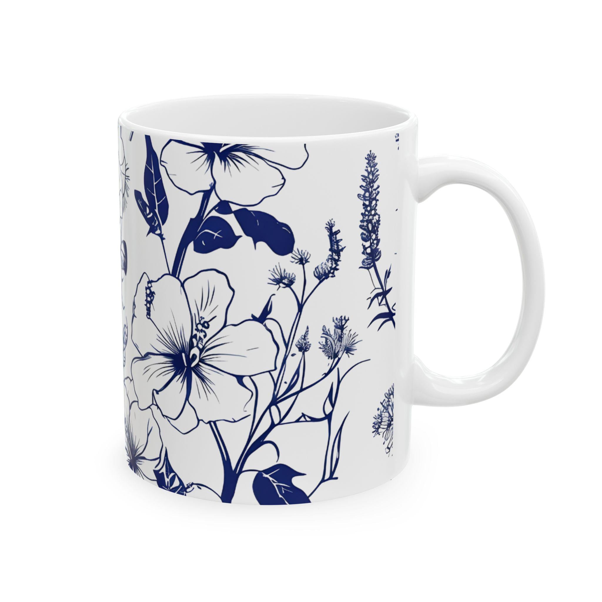 白と青の花柄マグカップ | 陶器製コーヒーカップ - Etsy 日本