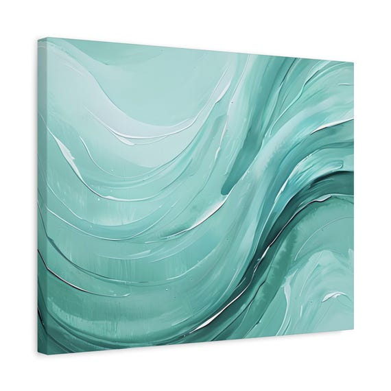 Aqua Waves Stretched Canvas Art: Modern Coastal Decor