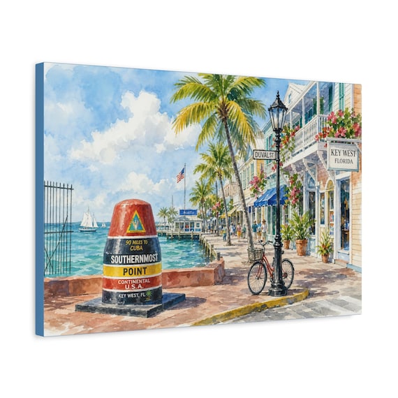 Key West Southernmost Point Canvas Print - Tropical Beach Wall Art for Coastal Home Decor