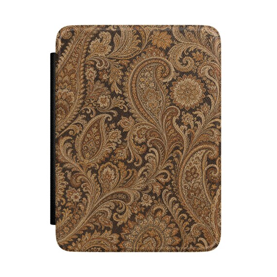 Brown Paisley Kindle Case – Vintage Floral Swirl E-Reader Cover (Magnetic Closure)