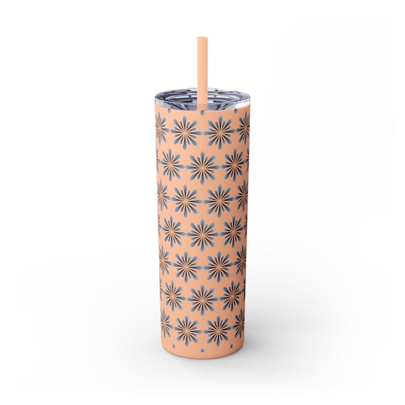 20oz Skinny Tumbler with Straw, Stainless Steel Floral Pattern Mug for Summer, Colorful Travel Cup, Gift Idea for Her