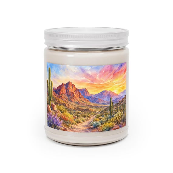 Desert Sunrise Soy Candle – Hand-Poured, Reusable Glass Jar, Scented Home Decor