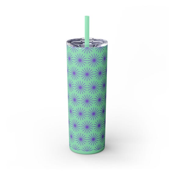 Purple Burst Skinny Tumbler, 20oz Insulated Cup with Lid and Straw, Colorful Drinkware for Travel, Multiple Colors Available, Gift for Her,