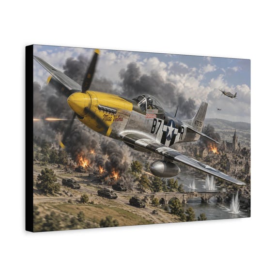 P-51 Mustang Fighter Plane Canvas Print | Matte Stretched Wall Art | Ready to Hang