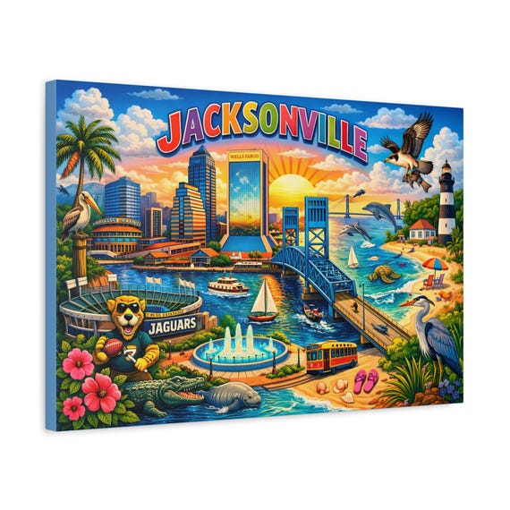 Jacksonville Skyline Art Canvas | Matte Stretched Canvas 1.25" Depth | 30" x 20", or 24" x 16"