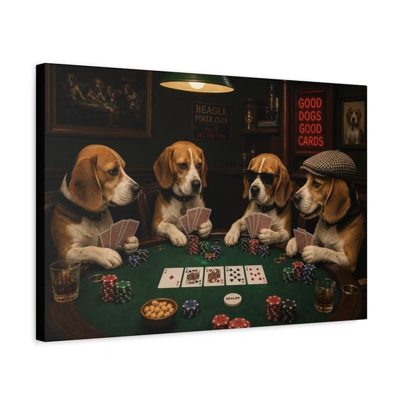 Beagle Dogs Playing Poker Canvas Wall Art