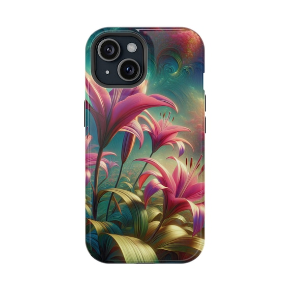 Phone Case with Pink Lily Design-Fits iPhone and Samsung Phones-Impact Resistant-Vibrant Colors-Perfect Birthday Gift or Stocking Stuffer