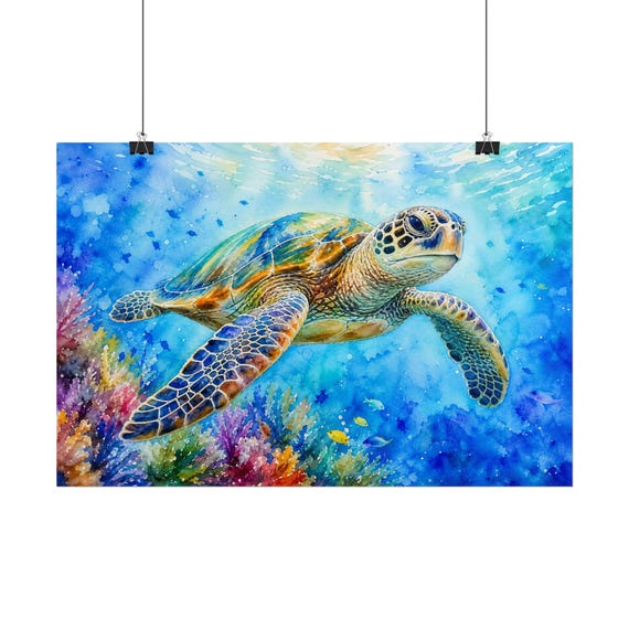 Sea Turtle Ocean Art Print – Vibrant Coral Reef Wall Decor (Giclée)