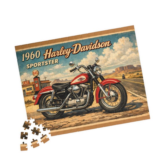 1960 Harley-Davidson Sportster Motorcycle Jigsaw Puzzle | Vintage Biker Gift
