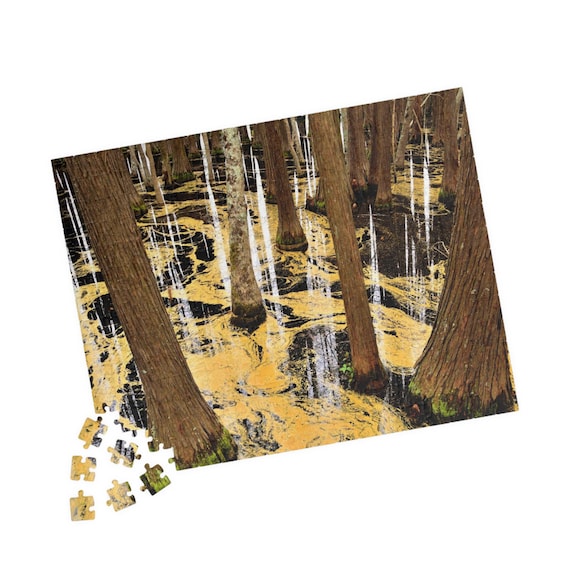 Abstract Cypress Swamp Jigsaw Puzzle - Forest Reflection Nature Art