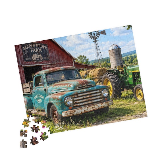 Rustic Farm Truck Jigsaw Puzzle | Vintage Barn Scene (110/252/520 Pieces)