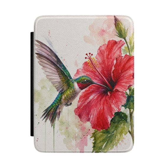 Hummingbird and Hibiscus Kindle Case | Floral Watercolor E-reader Cover
