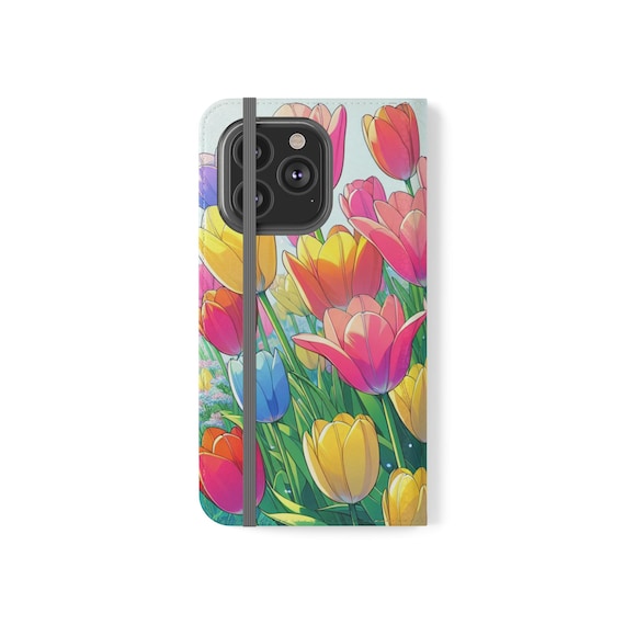 Tulip Print Phone Case - Flip Design for iPhone & Samsung - Floral Tech Accessory