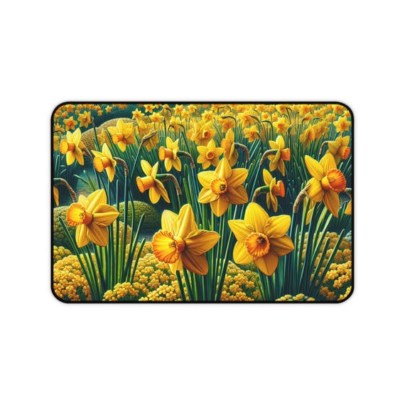 Daffodil Garden Desk Mat, Floral Mouse Pad, Office Decor, Home Workspace Accessory, Spring Flower Desk Accessory