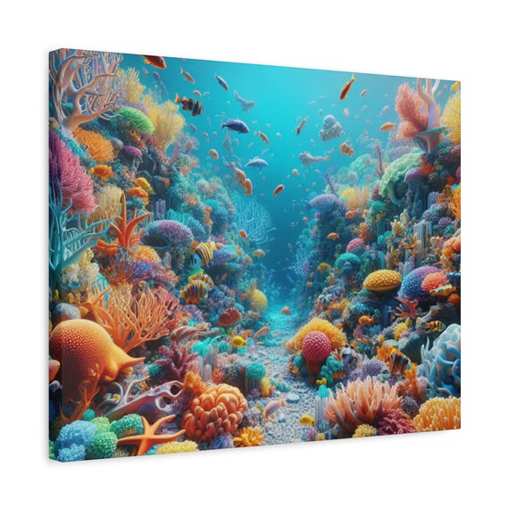 Coral Reef Canvas Art: Vibrant Underwater Ocean Print, 20"x16"