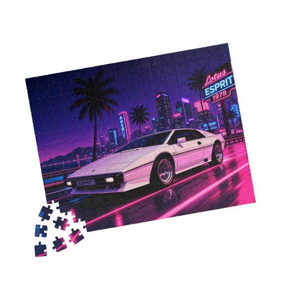 Retro Neon Lotus Esprit 1978 Car Puzzle | 110 to 520 Piece Jigsaw
