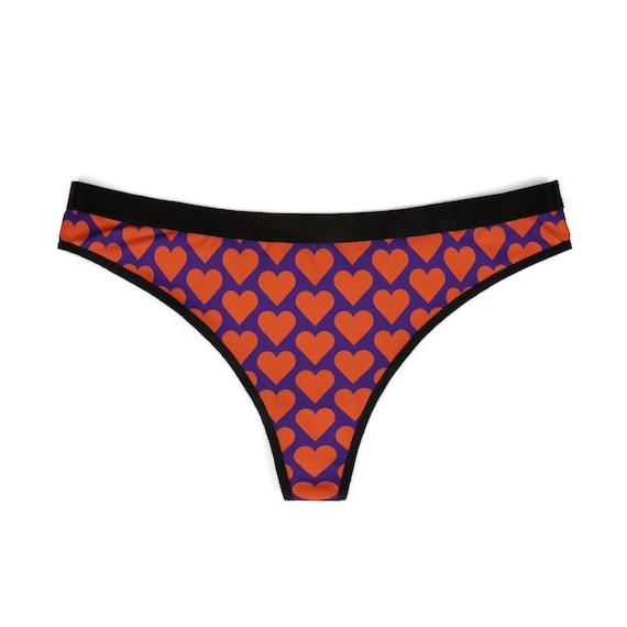 Purple & Orange Heart Thong Underwear: Flirty Lingerie for Women, Fun Sexy Panties Gift