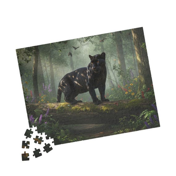 Black Panther in Enchanted Forest Puzzle | Wildlife Scene 110-520pc Jigsaw Gift