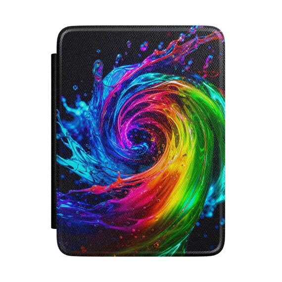 Rainbow Paint Swirl Kindle Case - Colorful Abstract Tablet Cover for Book Lovers