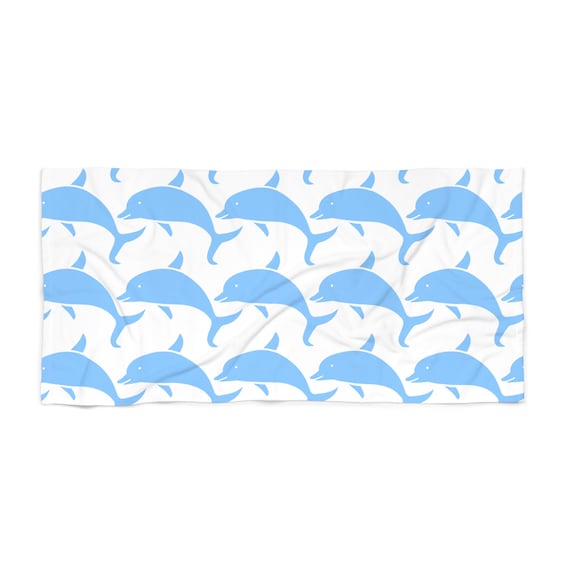 Dolphin Lover's Dream: White Beach Towel with Blue Dolphin Print