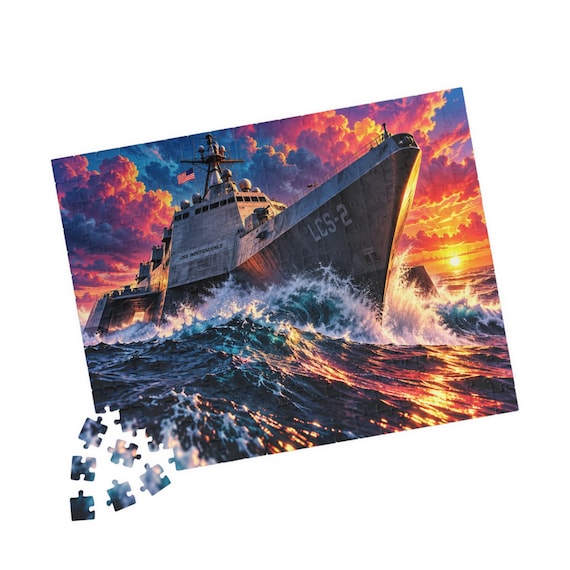 USS Independence Battleship Sunset Puzzle – 520 Piece Naval Scene Jigsaw