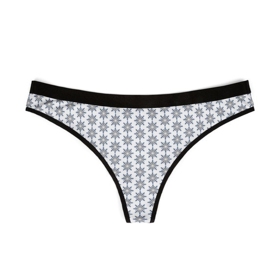 Floral White Thong: Women's Blue Flower Pattern Underwear - Sexy Lingerie Panties for Ladies