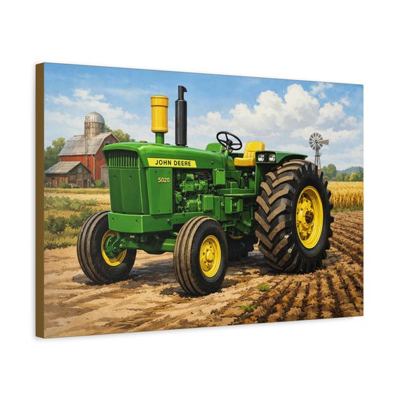 Green John Deere Tractor Canvas Print | Farmhouse Tractor Wall Art (Ready to Hang)