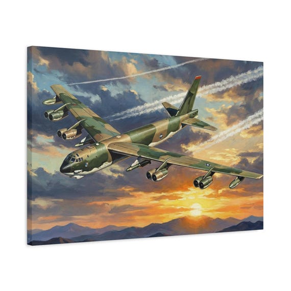 Camouflage B-52 Bomber Plane Matte Canvas Print | 30" x 20" Military Wall Art