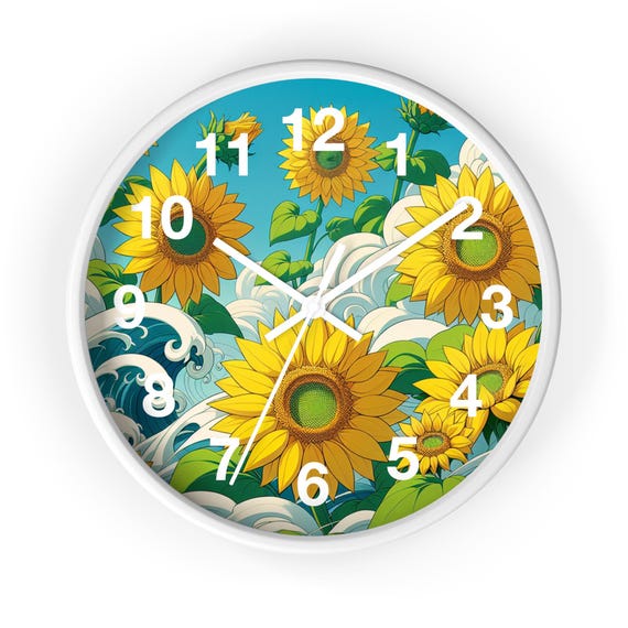 Sunflower Waves Wall Clock: Boho Chic Wood Decor, Nature Lover Gift