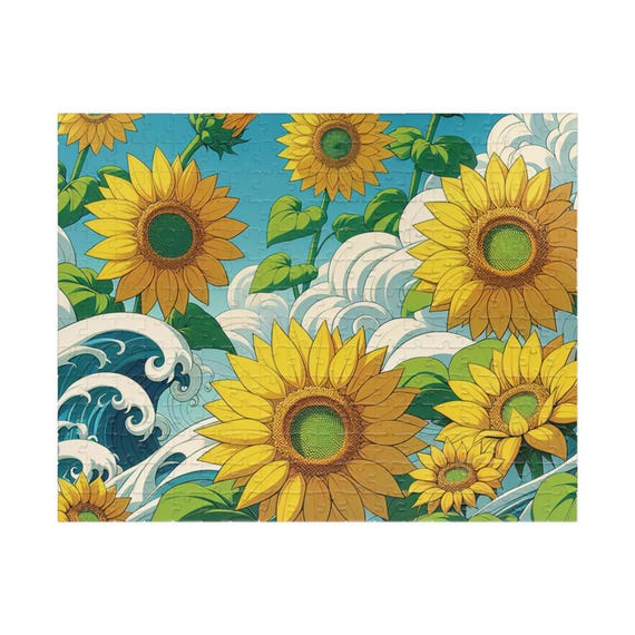 Sunflower Waves Jigsaw: Nature-Inspired Puzzle for Relaxation, Family Fun & Plant Lovers' Gift