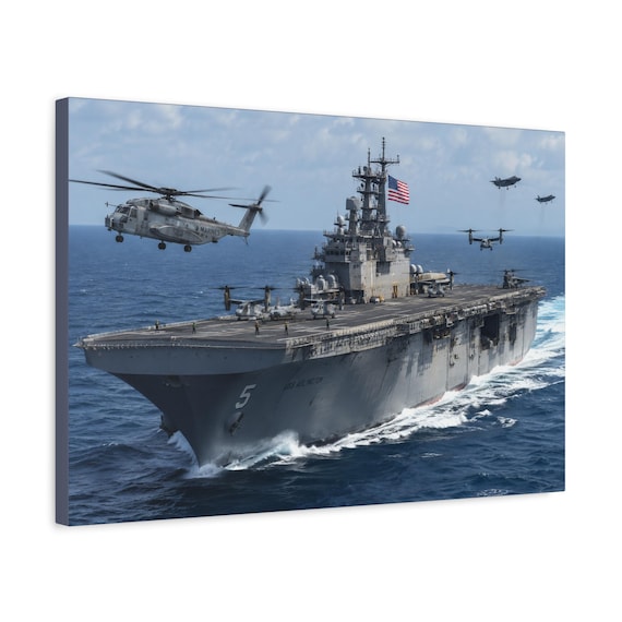 Aircraft Carrier Canvas Print – Navy Warship with Helicopters (Matte Finish)