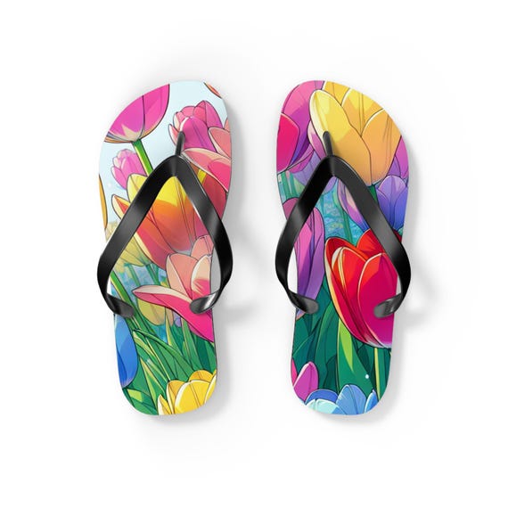 Vibrant Floral Flip Flops: Summer Beach Sandals, Vacation Footwear, Outdoor Fun Gift for Her