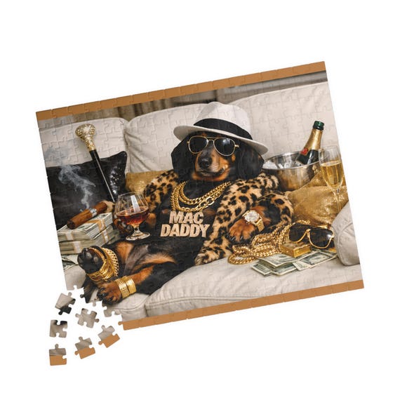 Mac Daddy Dog in Leopard Coat Puzzle | 110-520 Piece Jigsaw Funny Animal Art