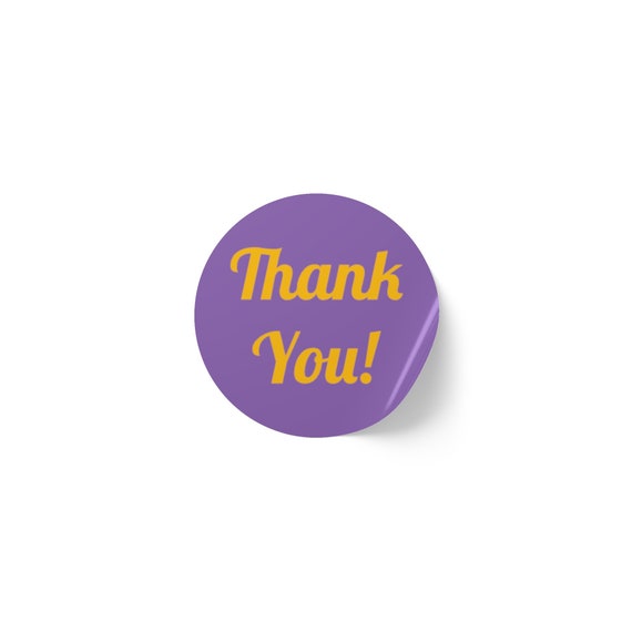 Colorful 'Thank You' Round Sticker Roll: Purple & Yellow Designs for Packaging and Gifts